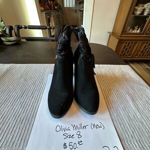 Brand new, Olivia Miller Black Suede Lace-Up Ankle Booties with Buckle